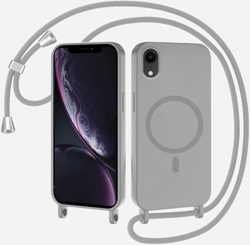 SLWYF Compatible with iPhone XR Wireless Charging, Shockproof Removable Phone Case with Strap Adjustable Neck Cord Necklace Soft Cover for iPhone XR, Grey