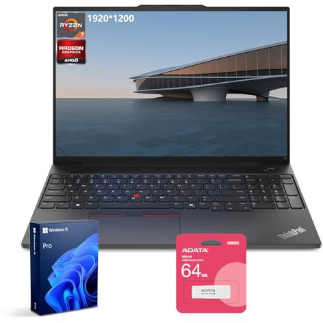 Lenovo ThinkPad E16 Gen 2 Business Laptop, 16 WUXGA, AMD Ryzen 7 7735U up to 4.75GHz, 32GB DDR5 RAM, 1TB SSD, Fingerprint, Backlit, HDMI, Wi-Fi 6, Win 11 Pro, Bundle with ADATA 64GB USB Flash Drive