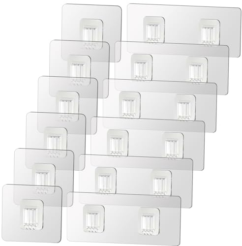 SUBTAVIK 12 Pcs Shower Caddy Adhesive Hooks Replacement, Transparent Sticky Hooks for Bathroom Kitchen (for Metal Strip Shower Caddy)