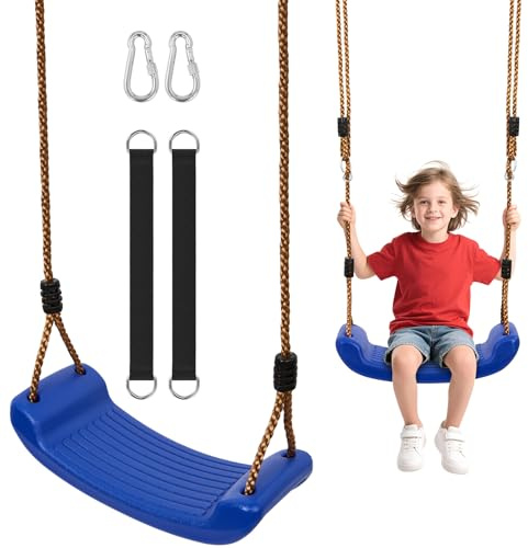 Vdealen Kinderschaukel Outdoor & Indoor–höhenverstellbarer Schaukelsitz mit Rutschfester Oberfläche–bis zu 100 kg belastbar–wetterfestes Schaukelbrett inkl. Befestigungsgurte(Blau)