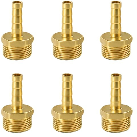 COSBERY 6 Stück Messing Schlauchtülle G1/2(Ø20,3mm) Ag x 10mm Tülle, Schlauchanschluss Schlauchverbinder 10mm Widerhaken x 1/2 Zoll Außengewinde Rohradapter Gewindefitting Messing Fitting