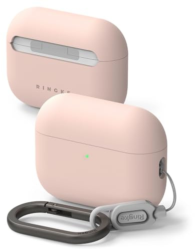 Ringke Silicone für AirPods Pro 3 Hülle, Weiche Beschichtung Flüssig Silikon Kratzfest Stoßfest SchutzHülle mit Karabiner - Pink Sand