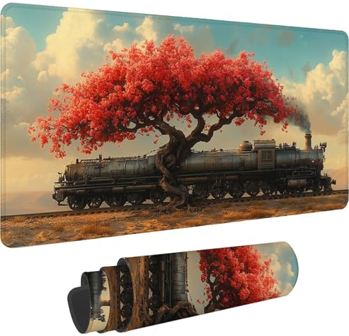 Tapis de Souris XXL 600 x 300 mm 2025 Neuf Grand Tapis Souris Former avec à Bords Cousus, Gaming Mouse Pad Imperméable,Améliore la Précision et la Vitesse - pour Mouse Pad et Claviers,Arbre,-DD 1589