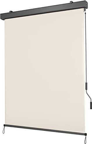 LIFERUN Tenda da sole verticale, 180 x 250 cm, con manovella, per esterni ed interni, con cassetta, protezione solare, protezione dal vento e privacy, per balcone, terrazza e giardino, beige