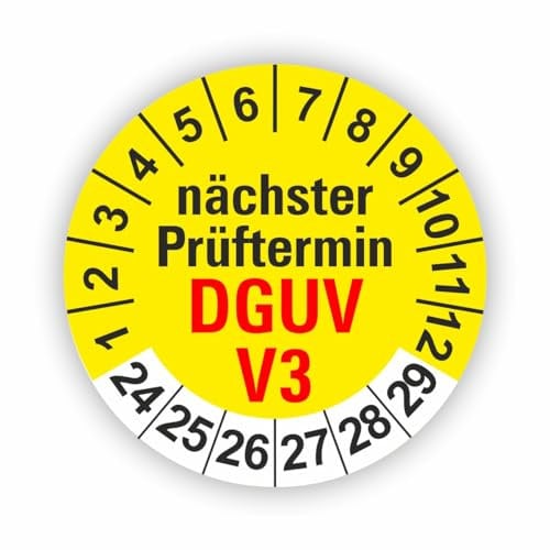 Fassbender-Druck PRÜFPLAKETTEN - Hochwertige Prüfetiketten DGUV V3 Prüfung Ø 20mm - Selbstklebende PVC-Folie - Wartungsetiketten für Prüfung - Prüfplakette für Prüfungsnachweis (90 Stück)
