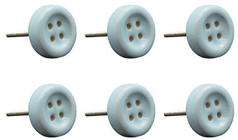 Nicola Spring Ceramic Cabinet Knobs - Vintage Kitchen Bedroom Cupboard Door Drawer Handles - 4cm - Blue Button - Pack of 6