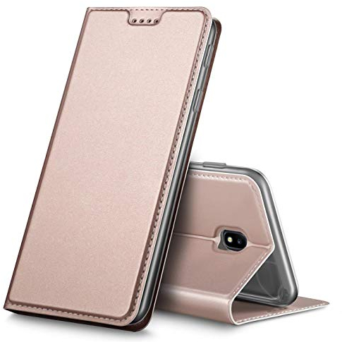 Verco Handyhülle für Galaxy J7 (2017), Premium Handy Flip Cover für Samsung Galaxy J7 Hülle [integr. Magnet] Book Case PU Leder Tasche [J7 J730], Rosegold