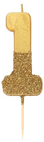 Glitzer-Zahlenkerze, goldene Nummer 1, mehrfarbig verfügbar von Talking Tables. Ideal für Kinder und Erwachsene Geburtstage, oder Meilenstein Anlässe. Erstklassig als Kuchen- oder Torten Deko.