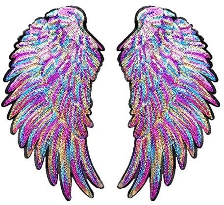 Hellery 1 Paar Große Pailletten Wing Patch für Kleidung Applique DIY Dekorative Aufkleber