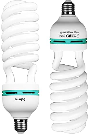 BOLLUMA 2X 50W = 135W 5500K Fotolampe E27 Fotoleuchte CFL, Spiral Tageslichtlampe Studioleuchte Energiesparende Lebensdauer Beleuchtung für Produktfotografie Fotostudio, Fotografie