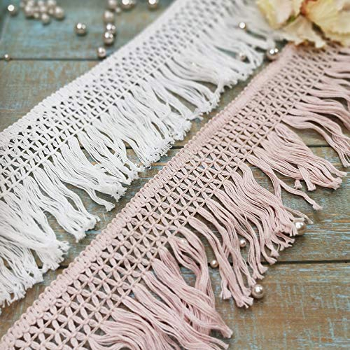 Yulakes 4 Yard Spitze Quaste Band 10CM Baumwolle Quasten schneiden Fransen Quasten Spitze Vintage Häkelband Spitze Borte Häkelspitze Spitzenband zum Nähen von Bettwäsche Vorhänge DIY Zubehör (Weiss)