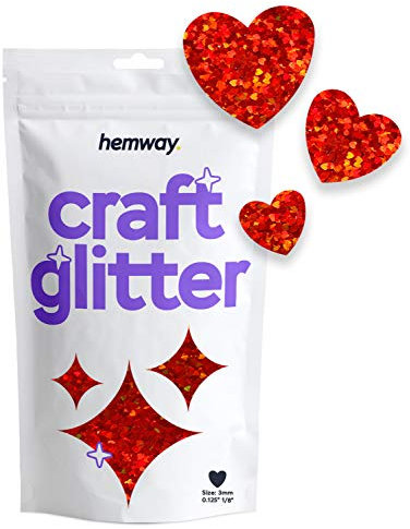 Hemway Craft Glitter - Heart Shaped 50g Red Holographic | Metallic Sequin for Resin & Epoxy Crafts | Supplies for Tumblers, Cards, Jewellery, Candle, Hair, Face, Body & Nail Art