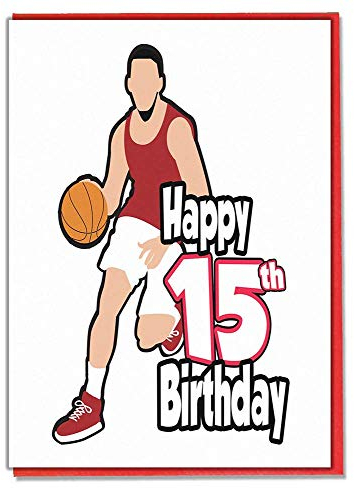 Basketball Geburtstagskarte zum 15. Geburtstag, für Teenager und Mädchen, Jungen, Sohn, Enkel, Tochter, Enkelin, Freund.