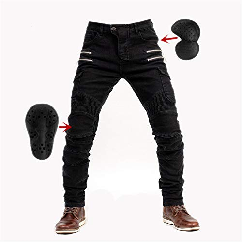 SHUOJIA Pantalon de Moto en Denim pour Homme, Jean Droit Antichute avec 4 Types D'équipement de Protection, Pantalon de Protection de Moto (Black-XL)