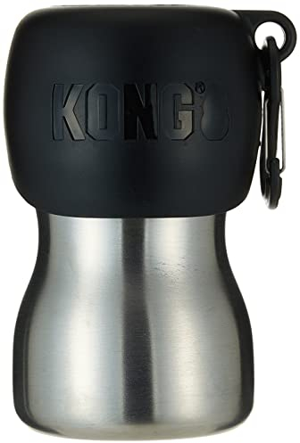 KONG H2O Wasserflasche und Futternapf, Edelstahl, 270 ml, Schwarz