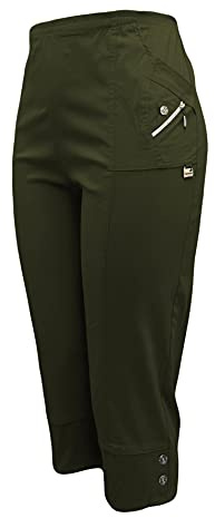 Sockenhimmel Kurze Hosen Damen Sommerhosen Bermuda 7/8 Schlupfhose leichte Stoffhose angenehme Caprihose mit Taschen (38-40, Khaki)