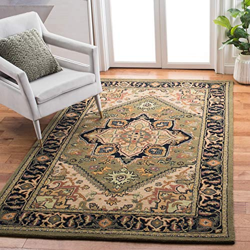 SAFAVIEH Traditionell Teppich für Wohnzimmer, Esszimmer, Schlafzimmer - Heritage Collection, Kurzer Flor, Grün und Hellbraun, 122 X 183 cm