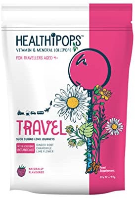 Healthipops Vitamin & Mineral Lollipops Travel Suitable for Ages 4+ with Added Soothing Botanicals, Ginger Root, Chamomile and Lime Flower, Raspberry Flavour 12 Lollipops