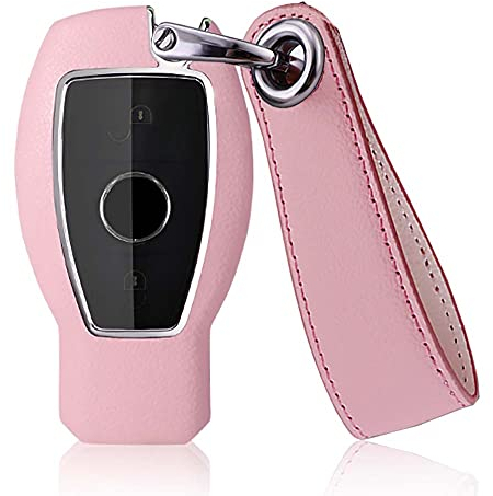 HIBEYO Étui de Protection en Cuir pour clé de Voiture Mercedes Benz - pour clé Mercede Keylesss A B C E CLA CLK GLA GLC Classe W204 W211 - Rose