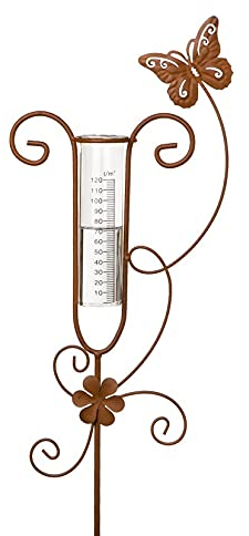 finehomegarden Regenmesser Gartenstecker Schmetterling Garten Balkon Niederschlagsmesser Wetterstation Wassermengenmesser
