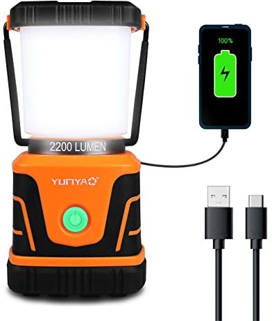 Linterna LED de camping recargable, 2200 lm, batería externa de 4800 mAh, linterna para cortes de energía, emergencia, huracán, impermeable IP44, 4 modos de luz, luz portátil para senderismo y más,