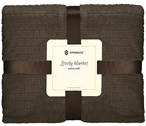SPRINGOS Kuscheldecke 170 x 210 cm Wohndecke Tagesdecke Überwurf Textur Waffelmuster Plaid