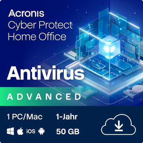 Acronis Cyber Protect Home Office 2023 | Security | 50 GB Cloud-Speicher | 1 PC/Mac | 1 Jahr | Windows/Mac/Android/iOS | Internet Security inkl. Backup | Aktivierungscode per Email