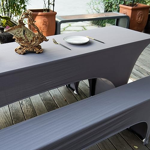 EBETA E Elastisch Biertischhussen Biertisch-Auflage & Tischdecke für 50cm Breite Bierzeltgarnitur Stretch Hussen für Festzeltgarnituren Hussen (Taupe)