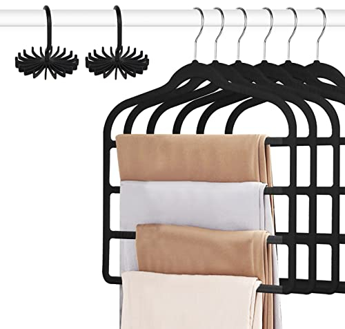 Tinfol Hosenbügel aus Samt, platzsparend, schwarz, rutschfest, Hosenbügel mit Haken, für Jeans, Hosen, Hosen, Kleiderbügel, Kleiderbügel, Schrank-Organizer, perfekt für Hosen, Hosen, Jeans, 6 Stück