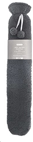 Long Hot Water Bottle with Cover Teddy Plush Cover 2L Fleece Soft Warm Heat Bag 72cm- Extra Long Rubber Hot Water Bottle Adults & Kids Hot Water Bottle for Pain Relief Therapy (Charcoal Grey)