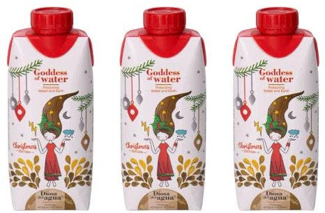 Diosa de la Navidad - Agua Premium de Mineralización Débil | 100% Pura en Envase de Cartón Reciclable 33 cl | Caja de 24 Unidades x 330 ml