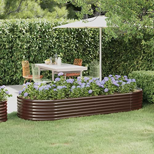 WIFESE JardinièRe De Jardin Acier Enduit De Poudre 249x100x36cm Marron Jardinieres Exterieur Jardiniere Bois Jardiniere Balcon Carré Potager Bacs ã Fleurs