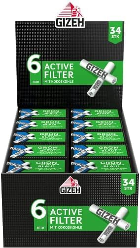 Gizeh Raucherbedarf GmbH 20225 Gizeh Black Active 6mm-10 Boxen a 34 Filter, Papier