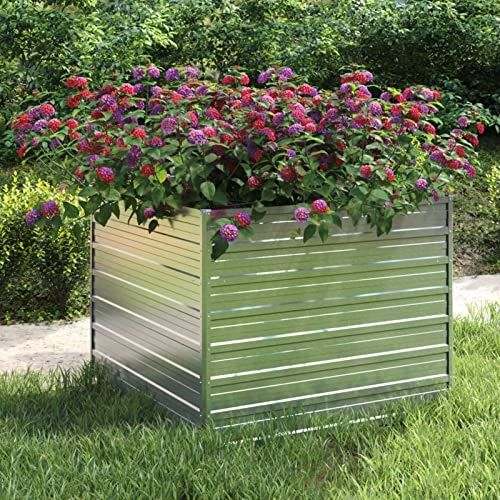 Keketa Homgoday Metall Hochbeet 100x100x77 cm Verzinkter Stahl Silber für Balkon und Garten Model316883