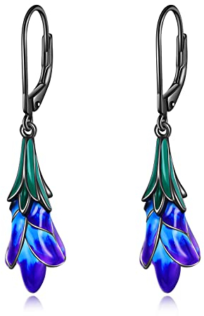YFN Tulpen Leverback Ohrringe für Frauen reine Silber, violette Tulpen Ohrringe für Mädchen handgefertigt (purple)