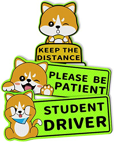 3 Stück Student Driver Auto Magnet, New Driver Reflektierende Aufkleber für Auto Stoßstange Magnet Aufkleber, Keep The Distance Please Be Patient Sicherheitsschild (Cute Corgi)