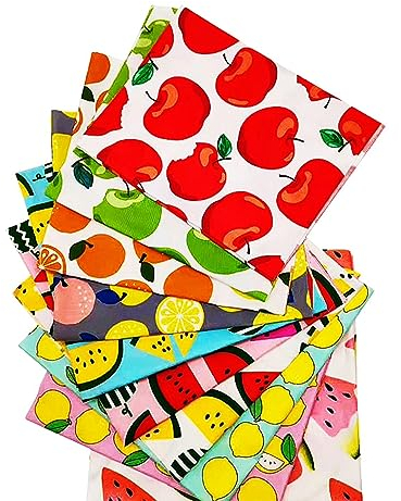 CraftsFabrics Stoffpaket, 40 cm x 50 cm, Früchte-Serie, bedrucktes Twill-Baumwolle, Fat Quarters für Quilten, Scrapbooking, DIY-Projekte, Collagen, Patchwork, 10 Stück