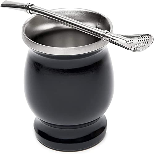 SANON Bombilla Mate, Mate Calabaza, Vaso Mate, Taza de té, Yerba Mate, Yerba Mate, Juego de Yerba Mate, Calabaza Yerba Mate, 230 Ml de Acero Inoxidable de Doble pared Yerba Mate Natural