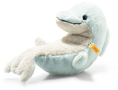 Steiff Kuscheltier Denny Delfin, Süßes Stofftier mit Kunststoffaugen, Kinder, Jungen & Mädchen, Friends, Plüschtier 32 cm, Hellblau, 065194