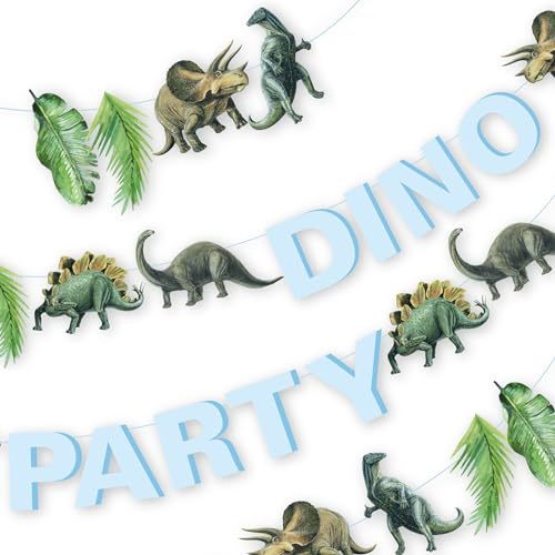 PARTY PARTY 2 Dinosaurier Girlanden Dino Party mit Brontosaurus, Stegosaurus, Triceratops, Allosaurus Happy Birthday Girlande Deko Dinosaurier Kindergeburtstag Dino Geburtstag Jungen