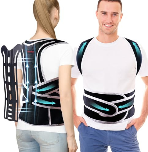 COMFORCE Rückenstützgürtel Haltungstrainer Damen Herren Verstellbar Bequem | Gepolsterte Schultergurte aus dickem Schaumstoff – lindert Rückenschmerzen, verbessert die Haltung, ideal bei Büro & Sport