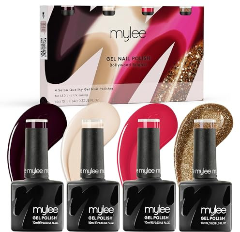 Mylee Gel Nail Polish Quad Set 4x10ml [Bollywood Brights] UV/LED Soak-Off Nail Art Manicure Pedicure for Professional, Salon & Home Use [Unveiled Collection] - Long Lasting & Easy to Apply