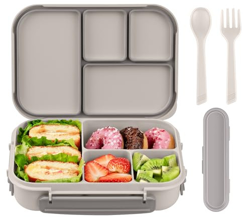 Amathley Brotdose Kinder Mit FäChern,Bento Box Kinder,Brotdose Erwachsene,1200ml Lunchbox Mit 4 FäChern Und Besteck,Mikrowellen Und SpüLmaschinenfest,BPA-Frei Und Wiederverwendbar (Weiß)