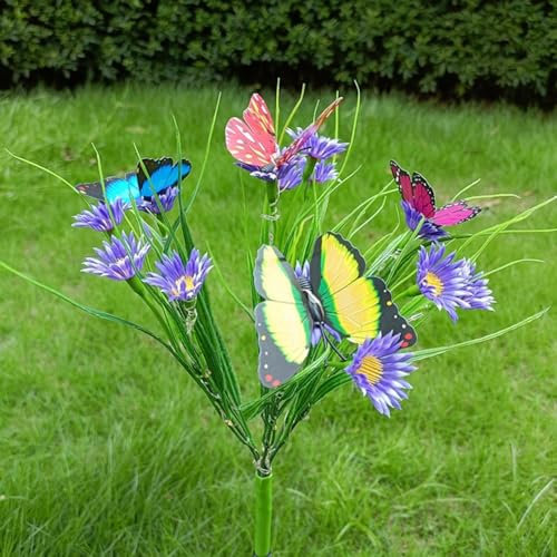 Zoegneer 2 x wasserdichte Solar-Schmetterlings-Gartenleuchte, LED-Blumenstecker, Gartendekoration, Lichter für den Außenbereich, Hof (lila)