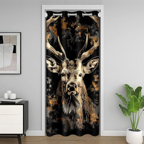Homewish Braun Elch Türvorhang Retro Hirsch Geweih Tür Vorhang für 86x203cm | Türöffnung Privatsphäre Bauernhaus Wald Tier Verdunkelung Vorhang Südwestliche Rustikale Jagdraum Teiler Vorhang Verdunkelung