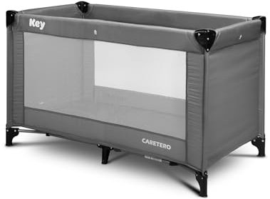 CARETERO - Kinder Reisebett - Reisebettchen Key - mit Matratze 120x60cm - Faltbares Kinder Babyreisebett - Stabile Füße - Tragetasche für Kinderbett - Kinder bis 15kg - 64x125x74cm - Graphit