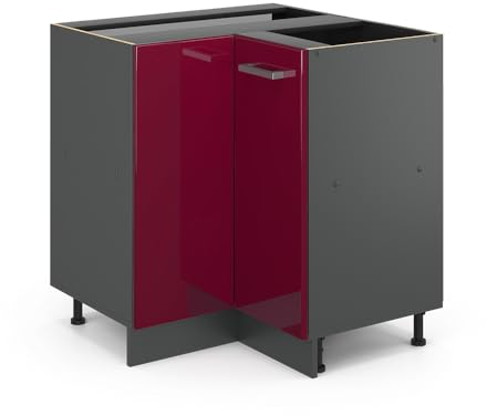 Vicco Eckunterschrank R-Line, Bordeaux Hochglanz/Anthrazit, 75.6 cm AP Marmor