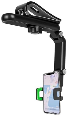 Pleoos Sun Visor Car Phone Holder, 360° Rearview Phone Holder for Car Sun Visor, Retractable Car Phone Mount Compatible with iPhone/Android/Samsung