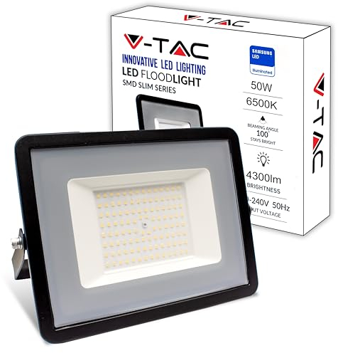 V-TAC Foco LED Exterior 50W [Altas Prestaciones] - 4270 Lumen - IP65 - Proyector LED Exterior en Aluminio para Hogar, Jardín, Patio, Parque Garaje - Resistente Agua - Faros - Luz Blanco Frío 6500K