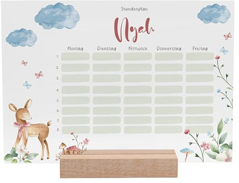 Stundenplan abwischbar personalisiert mit Namen + Holzhalter und Stift - DIN A4 - Geschenke für die Einschulung - Einschulungsgeschenk Mädchen/Junge - Schulstart - kleines Geschenk zur Einschulung